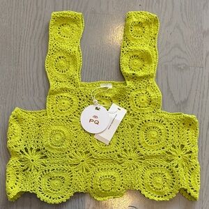 PQ Zest Aria Top xs/s Bright Yellow lime Crochet Crop Top